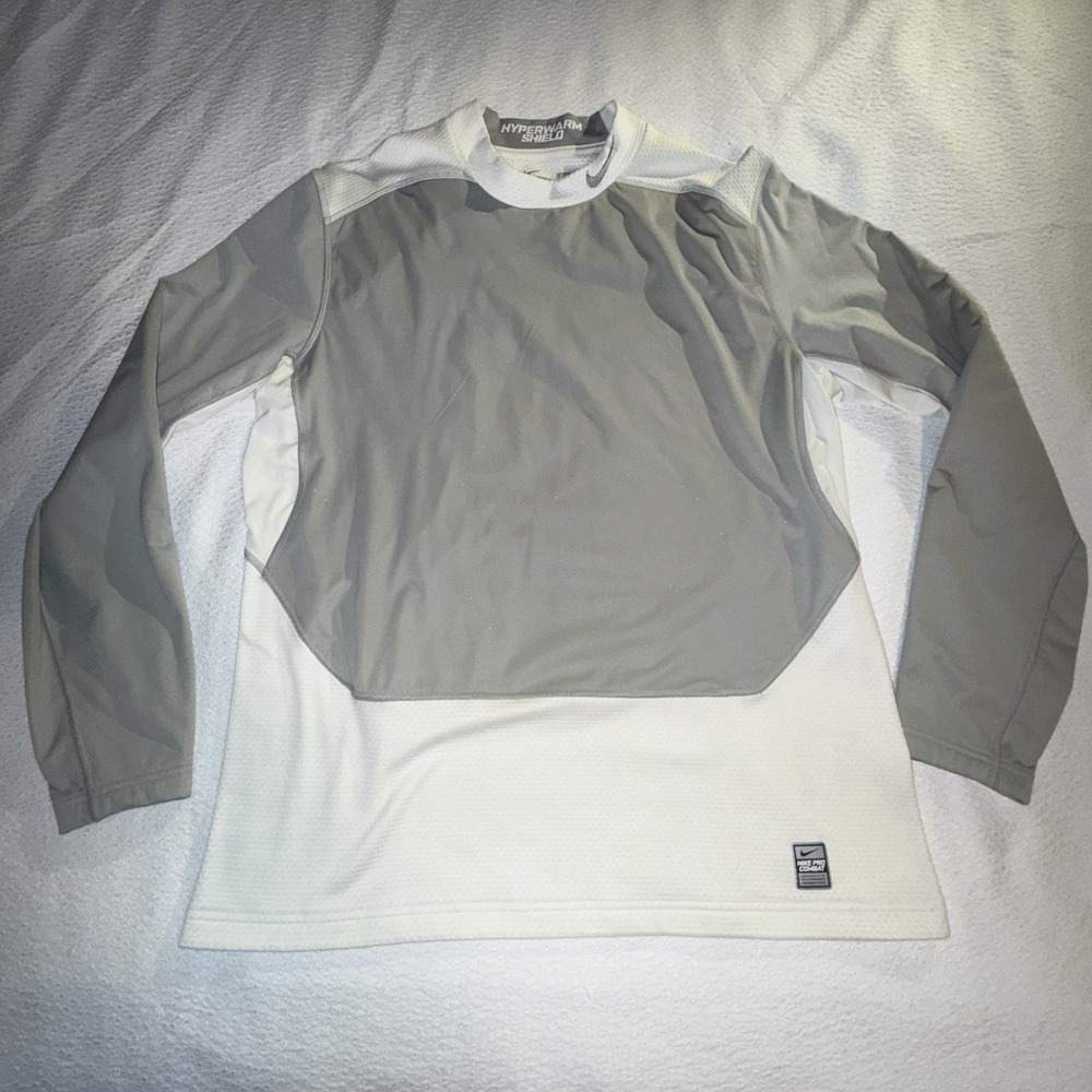 Nike Pro Combat Hyperwarm Shield long- sleeve shirt Grey white Mens XL